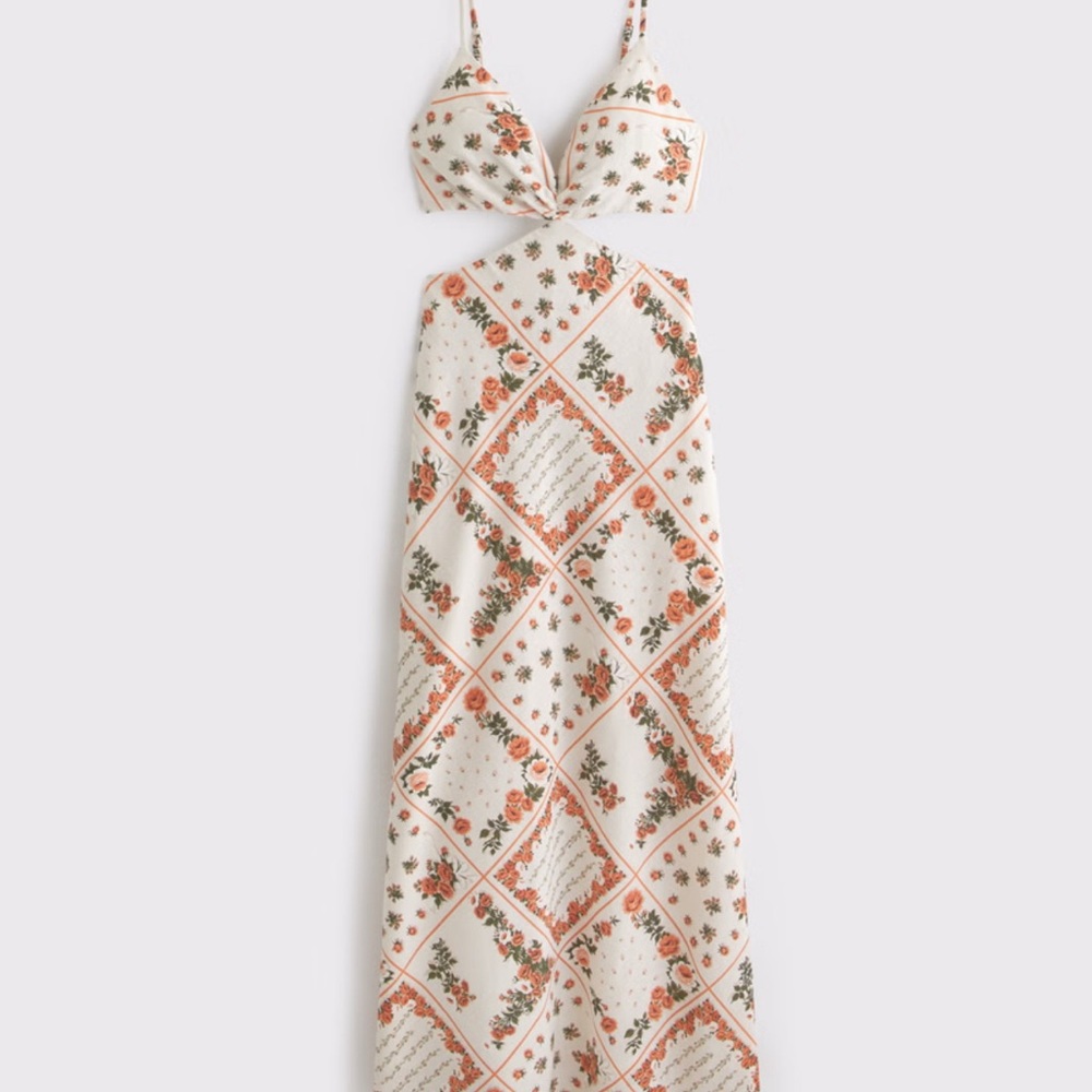 The A&F Julia Slip Cutout Maxi Dress, Cream Pattern